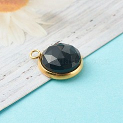 手作りの天然宝石用原石ペンダント  金色の304ステンレススチールセッティング  多面カット  半円  14.5x11.8x5mm  穴：1.8mm&nbsp;PALLOY-JF00791