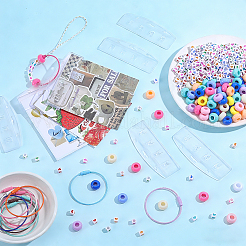 DIYバッジホルダー作成キット  201個のステンレススチールワイヤーケーブルキーホルダーを含む  アクリルビーズ  プラスチック製IDカードホルダー  ミックスカラー  13~13.5x8mm  穴：6mm&nbsp;DIY-NB0015-30