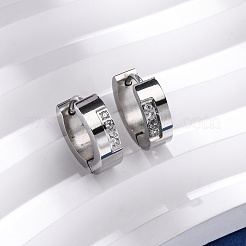 304ステンレススチールキュービックジルコニアフープピアス  316ステンレス鋼  プラチナ  13.5~14x4mm&nbsp;EJEW-D331-11P