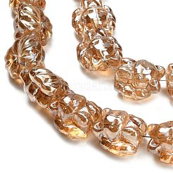 電気メッキガラスビーズ連売り  キツネ  半分メッキ  パール光沢メッキ  砂茶色  18x18x13.5mm  穴：1.5mm  約40個/連  27.17''（69センチメートル）&nbsp;EGLA-H110-01PL-02