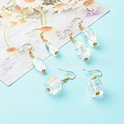 真鍮製ダングルピアス  透明なアクリルビーズと  混合形状  クリアAB  40~51mm  ピン：0.6mm&nbsp;EJEW-JE04594