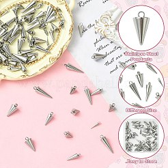 80pcs8スタイルのステンレス鋼のペンダント  スパイク/コーン  ステンレス鋼色  7.5~18x2~7mm  穴：1.2~2mm  10個/スタイル&nbsp;STAS-CJ0002-85