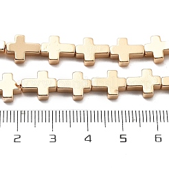 合成磁気無しヘマタイトビーズ連売り  クロス  ライトゴールドメッキ  10x8~8.5x3mm  穴：0.8mm  約40個/連  15.75''（40センチメートル）&nbsp;G-M095-D01-03KCG