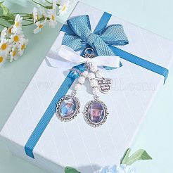 チベット風合金レースオーバル記念額縁装飾  word you are always in my heart ウェディングブーケ フォトチャーム  カニカンチャーム  アンティークシルバー  190mm  2個/セット&nbsp;HJEW-SW00011-02