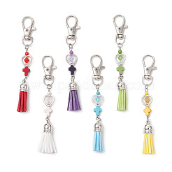 Faux Suede Tassel & Synthetic Turquoise Cross Pendant Decorations&nbsp;HJEW-JM03664