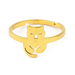 女性用ステンレススチール調節可能リング201個  ゴールドカラー  猫の形  11.5mm  内径：18mm&nbsp;RJEW-D082-02E