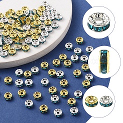 120色真鍮ラインストーンスペーサービーズ2個。  ジュエリークラフト用  グレードA  ストレートフランジ  ゴールデンの金属色  ロンデル  ブルージルコン  8x3.8mm  穴：1.5mm  60個/カラー&nbsp;RB-FS0001-05B