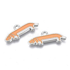 メッキ合金エナメルチャームラック  鉛フリー＆ニッケルフリー＆カドミウムフリー  プラチナ  犬  ダークオレンジ  9.5x24.5x2mm  穴：1.6mm&nbsp;LS-PALLOY-T075-156