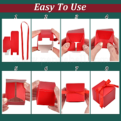 折り紙のキャンディー梱包箱  ギフト包装用  リボン付きの正方形  レッド  5.5x5.5x5.5cm&nbsp;CON-WH0001-83B