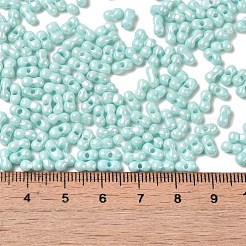 不透明色光沢ガラスシードビーズ  ピーナッツ  ターコイズ  6x3.5x3mm  穴：1mm  約161個/10g&nbsp;X1-SEED-B001-01A-08