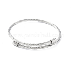 304 Stainless Steel Open Cuff Bangle with Oval Beaded&nbsp;X1-BJEW-C031-01P
