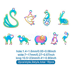18Pcs 9 Style 201 Stainless Steel Pendants&nbsp;STAS-BT0001-10