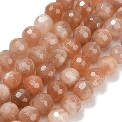 天然石サンストーンビーズ連売り  多面カット  ラウンド  6mm  穴：0.9mm  約63~64個/連  15.16~15.28''（38.5~38.8センチメートル）&nbsp;G-C280-B18-6mm
