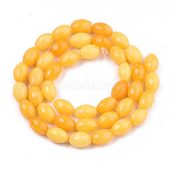 天然石ホワイトジェイドビーズ連売り  染め  多面カット  ライス  ゴールド  9.5x6.5mm  穴：1mm  約42~43個/連  15.55インチ〜15.75インチ（39.5cm〜40cm）&nbsp;G-T131-61B
