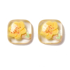 クリア樹脂カボション  正方形  ゴールド  花柄  19x19x8mm&nbsp;RESI-G034-A03