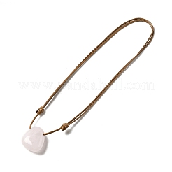 Natural Rose Quartz Triangle Pendant Necklace with Waxed Cord for Women&nbsp;NJEW-G093-01G