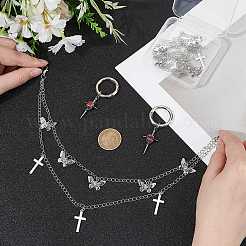 4Pcs 2 Styles Brass Twisted Chains Boot Strap Chains & Alloy Siam Rhinestone Shoes Charms Sets&nbsp;HJEW-BM0001-06