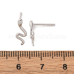 スターリングシルバーのクリアキュービックジルコニアスタッドピアス925個  ヘビ  プラチナ  12.5x10mm&nbsp;EJEW-F368-01P