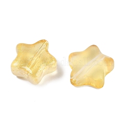 透明スプレー塗装の艶消しガラスビーズ  きらめき力  スター  ゴールド  8x8x4mm  穴：1mm&nbsp;X2-GLAA-NH0003-01D