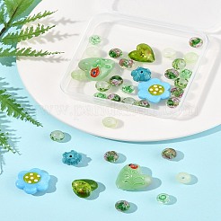 38個 9スタイル ハンドメイド ランプワーク シルバーホイル ガラスビーズ  混合図形  ミックスカラー  7.5~20.5x7.5~15.5x8.5~10mm  穴：1.2~2mm&nbsp;FOIL-FS0001-38