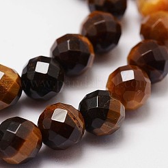 天然石タイガーアイビーズ連売り  グレードA  ファセット（64ファセット）  ラウンドビーズ  8mm  穴：1.2mm  49個/連  38cm&nbsp;G-N0179-01-8mm