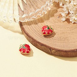 2個真鍮エナメルチャーム  模造果物  マットゴールドカラー  ストロベリーチャーム  レッド  12x10x6mm  穴：1.4mm&nbsp;KK-YW0001-70