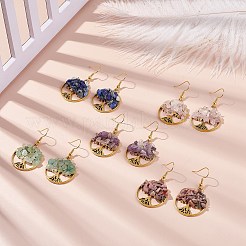Natural Gemstone Chips Tree of Life Dangle Earrings&nbsp;EJEW-JE04934