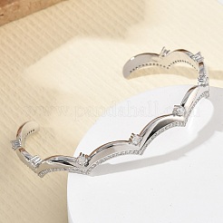 Brass Micro Pave Clear Cubic Zirconia Cuff Bangles for Women&nbsp;BJEW-A172-04P