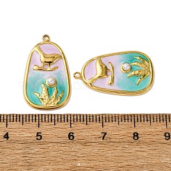 304ステンレススチールエナメルペンダント  アブソリュートプラスチック模造パール  鳥  PVD真空メッキ  18KGP本金メッキ  グリーン  25.5x15x3.5mm  穴：1.5mm&nbsp;STAS-L299-22G-01