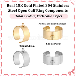 24Pcs 2 Colors 304 Stainless Steel Finger Ring Settings&nbsp;STAS-BBC0010-09D