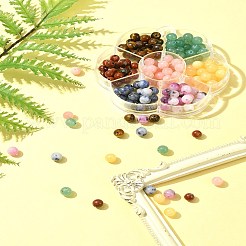 175Pcs 7 Styles Round Natural Tiger Eye & Green Aventurine & Red Jasper & Topaz Jade & Dyed Persian Jade & Blue Spot Jasper & Yellow Jade Box Sets&nbsp;DIY-FS0007-08