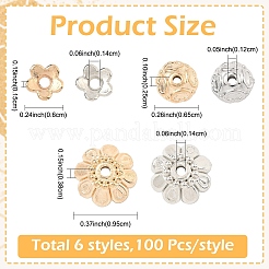 600個 6スタイル CCB プラスチックビーズキャップ  花  ミックスカラー  6~9.5x1.5~3.8mm  穴：1.2~1.4mm  100個/スタイル&nbsp;CCB-YW0001-78