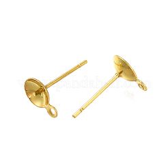 304ステンレススチールスタッドピアス金具  片穴パーツ用  18KGP本金メッキ  9x6mm  穴：1mm  ピン：12x0.8mm&nbsp;STAS-P370-02D-G