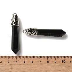 天然黒曜石の尖った大きなペンダント  ラックメッキのファセット加工された弾丸チャーム、プラチナメッキの真鍮製金具  56~65x11~11.5x10~10.5mm  穴：4mm&nbsp;G-Z055-01P-25