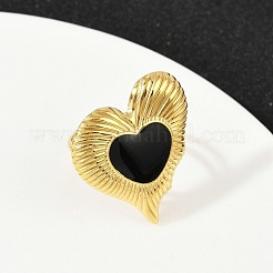 Heart 304 Stainless Steel Enamel Finger Rings for Women&nbsp;RJEW-G355-09G