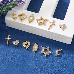 12Pcs 6 Styles Brass Micro Pave Clear Cubic Zirconia Connector Charms&nbsp;KK-TA0001-14