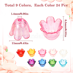 216色UVメッキアクリルビーズキャップ9個  DIY装飾用アクセサリー  虹色の花  ミックスカラー  11x8.5mm  穴：1.4mm  24個/カラー&nbsp;MACR-SC0001-38
