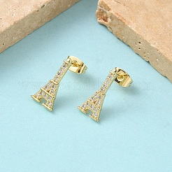 Brass Micro Pave Clear Cubic Zirconia Stud Earrings&nbsp;EJEW-Z144-27G