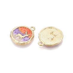 合金エナメルチャーム  フラットラウンドい形と鹿のチャーム  ライトゴールド  ミックスカラー  19x17x2mm  穴：1.8mm&nbsp;ENAM-N069-16KCG