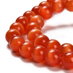 キャッツアイビーズ  ラウンド  レッドオレンジ  10mm  穴：0.8mm  約39個/連  15インチ&nbsp;CER10mm08