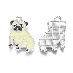 メッキ合金エナメルチャームラック  鉛フリー＆ニッケルフリー＆カドミウムフリー  プラチナ  犬  シャンパンイエロー  28x17.5x2mm  穴：1.8mm&nbsp;X-PALLOY-T075-158