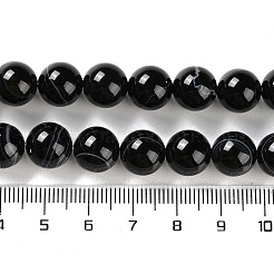 天然石縞瑪瑙/バンデットアゲートビーズ連売り  染め＆加熱  ラウンド  ブラック  10mm  穴：1.2mm  約19個/連  7.60''（19.3センチメートル）&nbsp;G-Z060-A01-C08