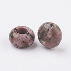 天然ロードナイトヨーロッパのビーズ  大穴ビーズ  ロンデル  14x7~8mm  穴：6mm&nbsp;G-G740-14x8mm-01