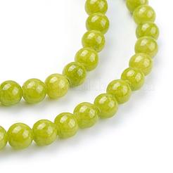 天然石イエロージェイド翡翠ビーズ連売り  染め  ラウンド  ミックスカラー  6mm  穴：1mm  約70個/連  15.75インチ&nbsp;G-G598-6mm-YXS