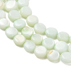 天然淡水貝のコインビーズ連売り  染め  フラットラウンド  淡緑色  6~6.5x2.5mm  穴：0.8mm  約66個/連  14.96インチ（38cm）&nbsp;SH-CBACA76-17C