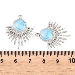 304ステンレススチールエナメルペンダント  太陽のチャーム  ステンレス鋼色  ライトブルー  25.5x20.5x2mm  穴：1.8mm&nbsp;STAS-K293-28P-03
