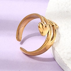 女性用304ステンレススチールカフオープンリング  ハート  イオンプレーティング（ip）  18KGP本金メッキ  18.5mm  内径：18mm&nbsp;RJEW-L342-07G