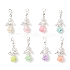 花の天使アクリル＆ABSプラスチック模造真珠ペンダント装飾  亜鉛合金カニカン付き  ミックスカラー  45~48mm&nbsp;HJEW-JM03824