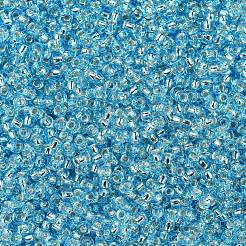 MIYUKIラウンドロカイユビーズ  日本製シードビーズ  11/0  （rr18)シルバーライニングアクア  2x1.3mm  穴：0.8mm  約50000個/ポンド&nbsp;SEED-G007-RR0018