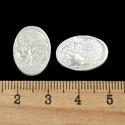 彫刻された天然の白い貝殻のカボション  オーバル  乳白色  17.5x12.5x2.3mm&nbsp;SSHEL-N038-08A